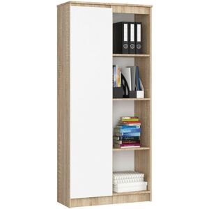 Akord - Bibliothèque de bureau R80 Chêne Sonoma 80 cm 1 porte façade Blanche 8 étagères 80x35x180 cm - Publicité