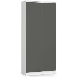 Akord - Bibliothèque de bureau, Armoire R80 Blanche 80 cm 2 portes façade Gris Graphite 8 étagères 80x35x180 cm - Publicité