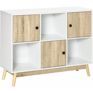 HOMCOM Bibliothèque meuble de rangement design scandinave 3 niches 3 portes panneaux particules blanc aspect chêne clair - Publicité