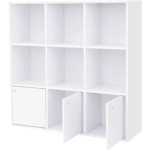 Helloshop26 - Bibliothèque en bois étagère de rangement pour livres dvd colonne de rangement armoire à étagères bureau maison 3 placards inférieurs couleur blanche - Publicité
