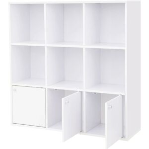 Helloshop26 - Bibliothèque en bois étagère de rangement pour livres dvd colonne de rangement armoire à étagères bureau maison 3 placards inférieurs couleur blanche - Blanc - Publicité