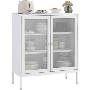 Buffet 2 portes grillagées 2 étagères dim. 80L x 37l x 92H cm acier panneaux blanc - Blanc