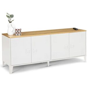 IDMARKET Buffet bas 140 cm ester 4 portes métal blanc plateau bois design industriel - Blanc - Publicité