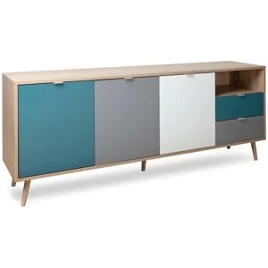 SANS MARQUE Buffet bas - Décor chene sonoma et blanc - Style scandinave - 3 portes - cuba - l 180 cm - Publicité