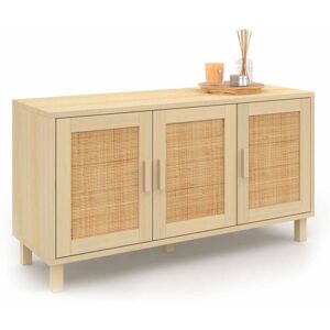 IDMARKET Buffet bas vintage 113 cm ELIN 3 portes effet naturel cannage - Bois-clair - Publicité