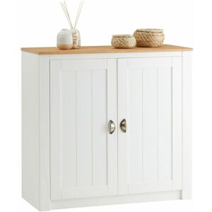 Buffet BOLTON meuble de rangement en bois au style classique, avec 2 portes, en pin massif lasuré blanc et brun - Blanc/Brun