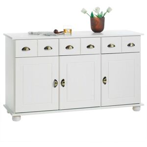 Idimex - Buffet colmar commode bahut vaisselier meuble bas rangement avec 3 tiroirs et 3 portes, en pin massif lasuré blanc - Blanc - Publicité