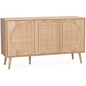 Sweeek - Buffet de rangement. Eva. cannage arrondis et décor bois. trois portes. deux niveaux . l 120 x l39 x H70cm - Naturel - Publicité