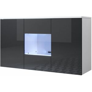 Design Ameublement - Buffet de salon bas 3 portes 2 étagères vitrine avec led 120x70x40cm Meuble suspendu Modèle Luke A2 Couleur Blanc et Noir - Publicité