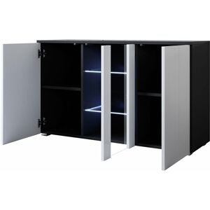 Design Ameublement - Buffet de salon bas 3 portes 2 étagères vitrine avec led 120x72x40cm Meuble avec pieds 2cm Modèle luke A1 Couleur Noir et Blanc Finition Brillante - Noir/Blanc - Publicité