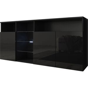 Design Ameublement - Buffet de salon bas 3 portes avec led 150x70x35cm Meuble de rangement Modèle clark Couleur Noir Finition Brillante - Noir - Publicité