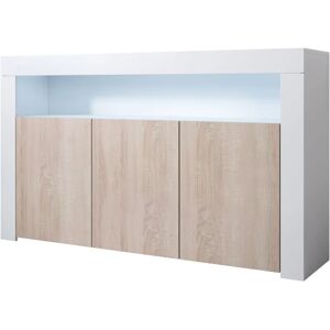 Design Ameublement - Buffet de salon bas 3 portes avec led bleue 155x91,5x37cm Meuble de rangement Modèle aker Couleur Blanc Finition Brillante et - Publicité