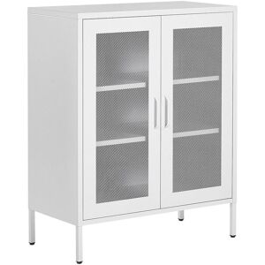 Buffet Moderne Industriel en Acier Blanc avec 2 Portes transparentes et 3 Étagères Beliani - Publicité