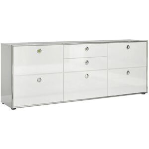 Les Tendances - Buffet en bois mdf blanc 2 tiroirs 5 portes Kaela l 219 cm - Publicité