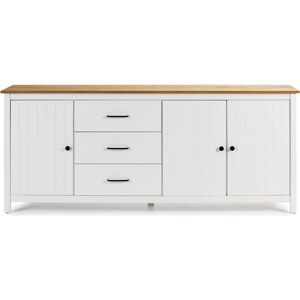 Pegane - Buffet en pin massif décor ciré chêne et blanc, meuble de rangement - Longueur 190 x Profondeur 40 x Hauteur 80 cm - Publicité