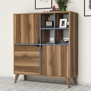 COTECOSY Buffet haut 3 portes et 4 niches Batista L100xH115cm Bois naturel et Bleu - Bleu - Publicité