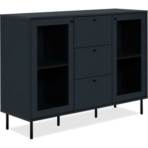 SANS MARQUE Buffet salle a manger caracas - Décor bleu navy - 2 portes vitrées + 3 tiroirs - L120 x H90 x P40 cm - Publicité