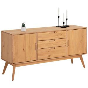 Idimex - Buffet tivoli design vintage scandinave nordique commode bahut vaisselier 3 tiroirs 2 portes, pin massif finition bois teinté - Brun - Publicité