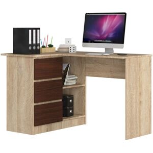 Bureau Akord d'angle gauche B16 Chêne Sonoma 124 cm 3 tiroirs façade Wengé 2 étagères 124x85x77 cm - Publicité