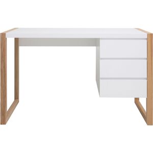 MILIBOO Bureau avec rangements 3 tiroirs scandinave blanc mat et bois clair frêne massif L130 cm armel - Blanc - Publicité