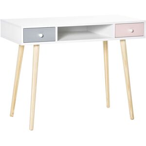 HOMCOM Bureau enfant style scandinave avec tiroir et compartiment de rangement 100L x 48l x 76,5H cm MDF et pin blanc gris et rose - Publicité