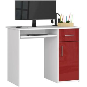 Bureau d'ordinateur Akord pin Blanc 90 cm 1 porte 1 tiroir façade Rouge Brillante 3 étagères 90x50x74 cm - Publicité