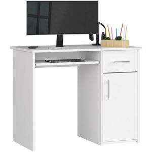 Bureau d'ordinateur Akord pin Blanc 90 cm 1 porte 1 tiroir façade Blanche 3 étagères 90x50x74 cm - Publicité