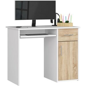 Akord - Bureau d'ordinateur pin Blanc 90 cm 1 porte 1 tiroir façade Chêne Sonoma 3 étagères 90x50x74 cm - Publicité