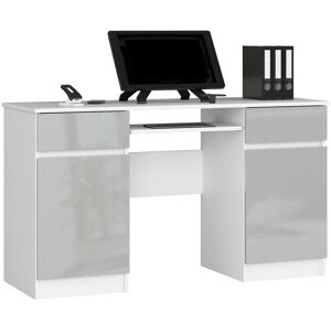 Bureau d'ordinateur Akord A5 Blanc 135 cm 2 portes 2 tiroirs façade Métallique Brillant 5 étagères 135x50x77 cm - Publicité