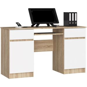 Bureau d'ordinateur AKORD A5 Chêne Sonoma 135 cm 2 portes 2 tiroirs façade Blanche 5 étagères 135x50x77 cm - Publicité