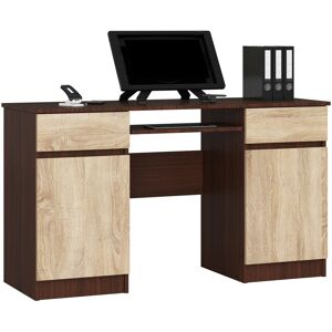 Bureau d'ordinateur Akord A5 Wengé 135 cm 2 portes 2 tiroirs façade Chêne Sonoma 5 étagères 135x50x77 cm - Publicité