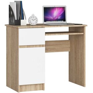 Bureau d'ordinateur Akord gauche piksel Chêne Sonoma 90 cm 1 porte 1 tiroir façade Blanche 3 étagères 90x50x77 cm - Publicité