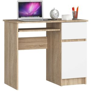 Bureau d'ordinateur Akord droit piksel Chêne Sonoma 90 cm 1 porte 1 tiroir façade Blanche 3 étagères 90x50x77 cm - Publicité