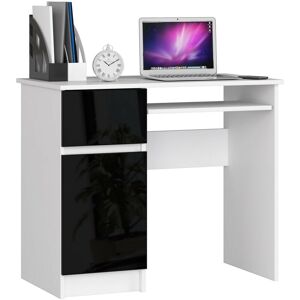 Bureau d'ordinateur AKORD gauche PIKSEL Blanc 90 cm 1 porte 1 tiroir façade Noir Brillant 3 étagères 90x50x77 cm - Publicité
