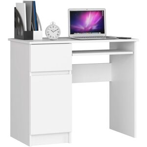 Bureau d'ordinateur Akord gauche piksel Blanc 90 cm 1 porte 1 tiroir façade Blanche 3 étagères 90x50x77 cm - Publicité