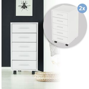 Ml-design - 2x Caisson à 5 Tiroir avec Roulettes Blanc - 33x38x63,5 cm - Panneau de Particules Mélaminées Meuble Chariot de Rangement Cabinet - Publicité