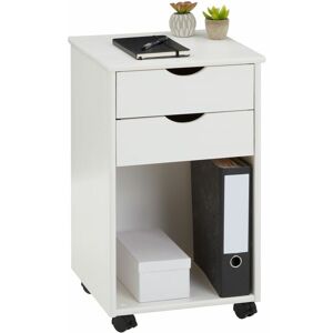 Idimex Caisson de bureau kano, meuble de rangement sur roulettes avec 2 tiroirs et 1 niche, en pin massif lasuré blanc - Blanc - Publicité