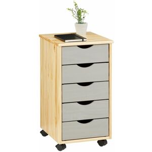 - Caisson de bureau lagos meuble de rangement sur roulettes avec 5 tiroirs, en pin massif finition vernis naturel et lasuré gris - Naturel/Gris