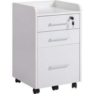 HOMCOM Caisson de bureau rangement bureau sur roulettes 3 tiroirs 1 verrouillable 1 trieur dossiers mdf panneaux blanc - Blanc - Publicité