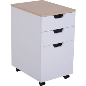 Caisson de bureau rangement bureau sur roulettes 3 tiroirs coulissants dim. 34L x 40I x 60,5H cm mdf blanc bois clair - Homcom - Publicité