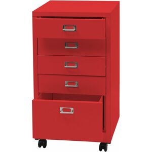 HHG - jamais utilisé] Caisson à roulettes 456, armoire à tiroirs acier armoire à dossiers, métal 75x40x41cm 5 tiroirs rouge - red - Publicité