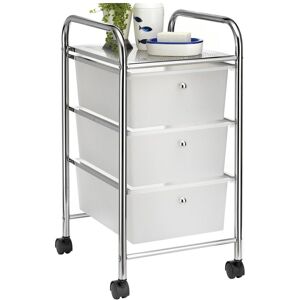 Idimex Caisson sur roulettes gina chariot avec 3 tiroirs en plastique blanc transparent et 1 étagère, rangement salle de bain métal chromé - Transparent - Publicité