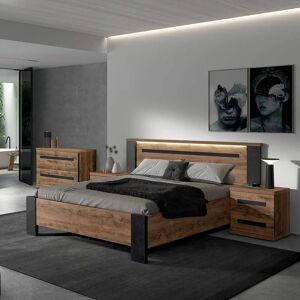 ALTOBUY Candas - Chambre 140x190cm + Chevets + Commode Effet Bois - Marron clair - Publicité