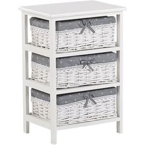 Chiffonnier Petite Commode Blanche et Grise avec 3 Paniers et Tiroir Meuble de Rangement Idéal pour Chambre ou Salle de Bain Boho et Rustique Beliani Blanc - Publicité