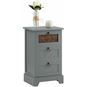 Idimex Chiffonnier raja petite commode avec 3 tiroirs, style vintage bohême, en bois de paulownia lasuré gris et rotin - Gris - Publicité