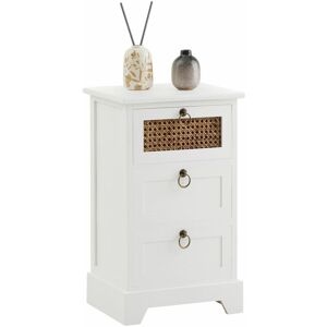 Idimex Chiffonnier raja petite commode avec 3 tiroirs, style vintage bohême, en bois de paulownia lasuré blanc et rotin - Blanc - Publicité