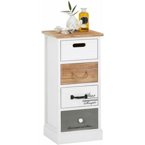 Idimex - Chiffonnier salva étagère de rangement avec 4 tiroirs en bois de paulownia style shabby chic vintage rustique blanc brun gris - Blanc - Publicité