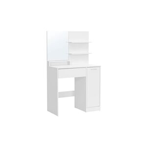 Coiffeuse, coiffeuse, coiffeuse avec miroir, 1 tiroir, 2 étagères, meuble de rangement, organisateur de maquillage, blanc RDT119W01 - Publicité