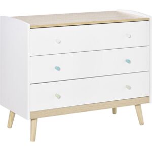 Homcom - Commode 3 tiroirs design scandinave meuble de rangement chambre mdf blanc aspect chêne clair piètement effilé bois massif de pin - Publicité