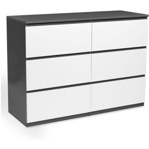 Idmarket - Commode 6 tiroirs tomi 110 cm bois gris et blanc - Gris - Publicité